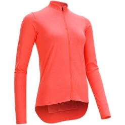 Maillot Manches Longues Vélo Route Femme 100 Corail -Vélo Mania maillot manches longues velo route femme 100 corail 1