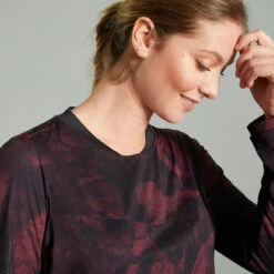 Rockrider MAILLOT MANCHES LONGUES VELO VTT EXPL 500 FEMME NOIR BORDEAUX -Vélo Mania maillot manches longues velo vtt expl 500 femme noir bordeaux 1