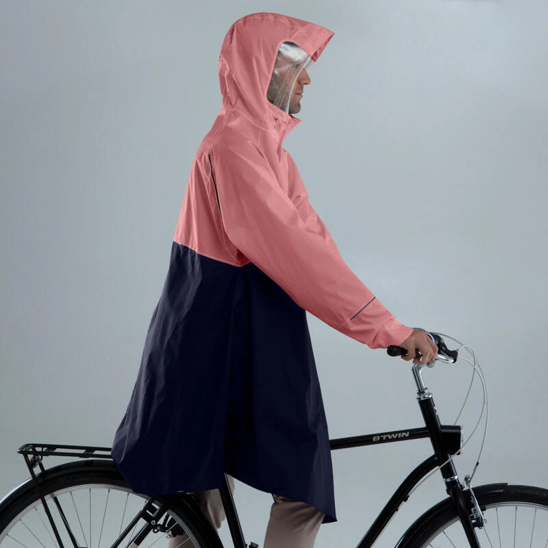 BTWIN PONCHO PLUIE VÉLO 900 ROSE / BLEU MARINE 4 BTWIN PONCHO PLUIE VÉLO 900 ROSE / BLEU MARINE – Image 2