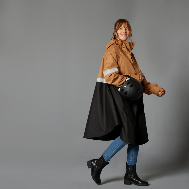 BTWIN PONCHO PLUIE VISIBILITE NUIT VELO VILLE 540 NOIR CAMEL 4 BTWIN PONCHO PLUIE VISIBILITE NUIT VELO VILLE 540 NOIR CAMEL – Image 2