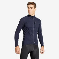 Veste Hiver VTT Manches Longues Rockrider RACE Bleu Nuit